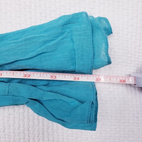 Turquoise blue linen drop pendant neck scarf - Picture 4 of 4